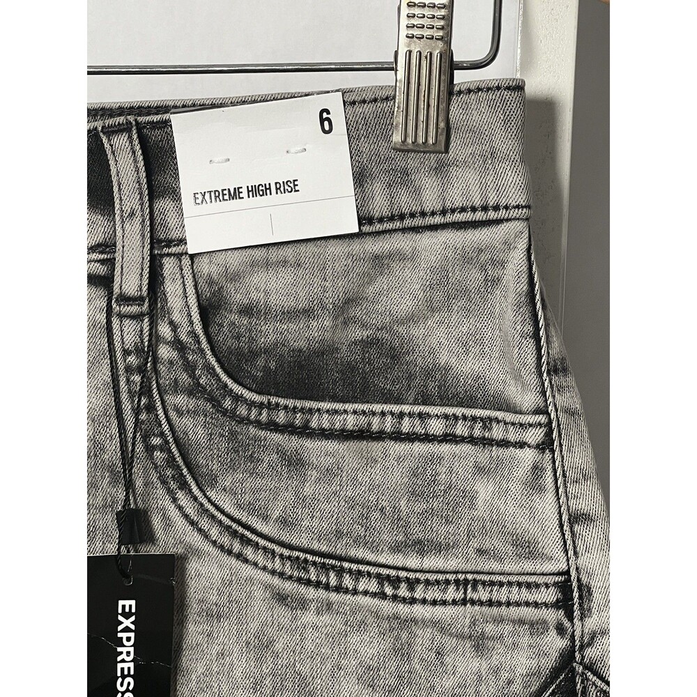 Express Mini Skirt Denim Black Wash Distressed High Rise Stretch Y2K Women 6 NEW - Picture 6 of 15